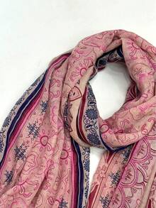 1条简约印花丝巾，轻盈透气，流苏披肩，优雅时尚的设计，适合女性，春夏百搭真丝围巾，户外防晒沙滩巾，连衣裙头巾。 - 皮粉色 - 查看 6