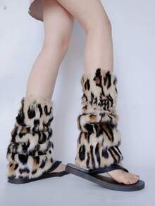 1双女士毛绒腿套，25厘米彩虹豹纹Y2K风格腿套，适合派对穿着，舒适保暖 - 彩色 - 查看 11