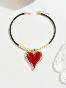1pc Heart Shaped Pendant Necklace, Punk Simple & Versatile Collarbones Jewelry For Valentine's Day - Multicolor - View 4