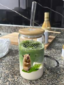 500ml/16.91oz 抹茶和咖啡玻璃吸管饮具；大容量冰抹茶吸管杯，罐形饮料吸管杯 - 送给朋友的最佳礼物选择！ - 彩色 - 查看 6