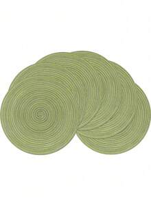 12pcs/Set Round Woven Placemats & Coasters Set, 15 Inch, Double-Sided Washable, Suitable For Kitchen, Holiday Parties, Dinners, Family Gatherings (Green)