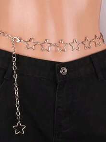 1件装时尚星星、心形和蝴蝶金属腰链，可调节简约金/银色身体饰品腰带，适合女性夏季、秋季、万圣节等场合佩戴