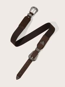1pc Women's Western Cowgirl Style Elastic Double-Breasted Waist Belt, Suitable For Everyday Wear - Coffee - View 4