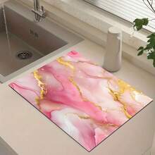 1pc Pink Marble Pattern Drip Mat, Fashionable & Elegant Creative Coffee Machine Mat, Diatomite Mat, Suitable For Espresso Machines And Coffee Bars, Decorative Dish Drying Mat