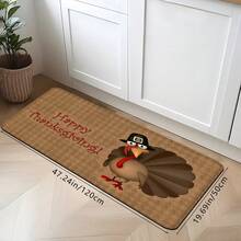 1 pièce Tapis d'entrée avec motifs d'impression de dinde/citrouille de Thanksgiving, rectangle en polyester absorbant et séchage rapide, convient pour la décoration intérieure et extérieure de la maison, de la chambre, de la salle de bain, de la cuisine et de la salle à manger, idéal comme cadeau d'anniversaire, d'automne, d'hiver, pour les fêtes et la cour