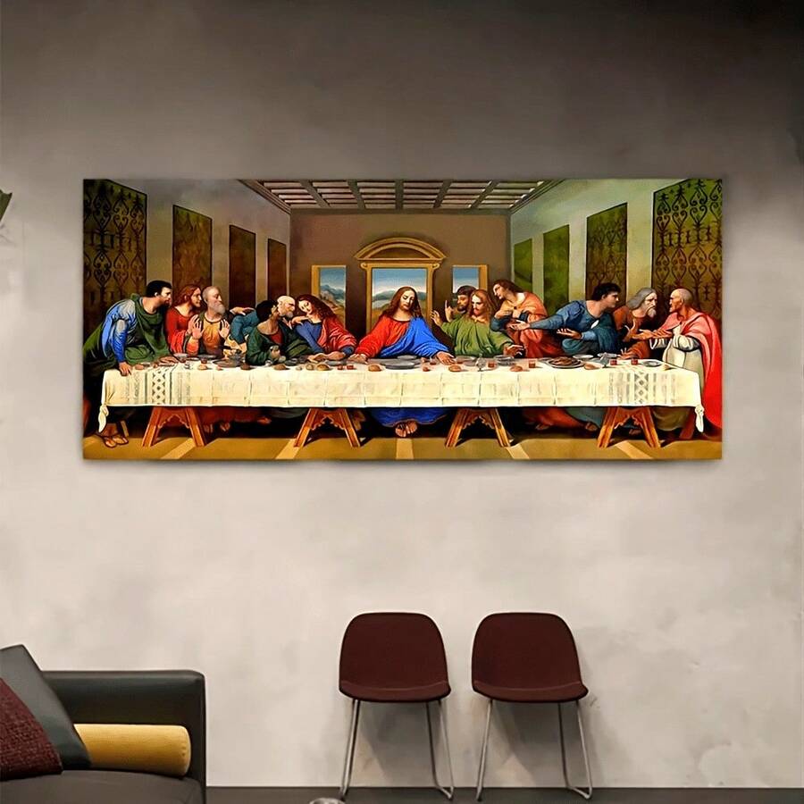 1 pièce Impression sur canevas religieuse, Affiche La Dernière Cène, Œuvre d'art murale pour salle de bain, chambre à coucher, bureau, salon, décoration de la maison, sans cadre - Multicolore - Voir 1