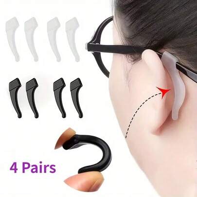 4-Piece Set Of Non-Slip Eyeglass Earmuffs - PVC Ear Hook Supports, Elastic Ear Clip Protectors - Frame Leg Hanging Accessories Suitable For All Kinds Of Glasses