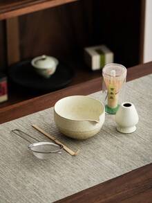 WEN ZHE 抹茶茶道套組,陶瓷窯燒抹茶茶具,竹製茶勺、攪拌架、茶筅、篩網、茶匙,傳統抹茶製作工具組 - 彩色 - 查看 17