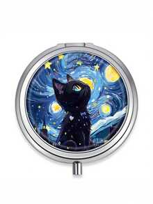 2-Compartment Square & 3-Compartment Round Pill Box, Portable Pocket Or Wallet Sized Decorative Metal Medicine/Vitamin Storage Box, Unique Gift (Starry Night, Puppy) - Multicolor - View 20