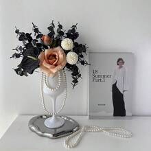 1pc Elegant Faux Rose Arrangement In Luxury Wine Glass Vase With Decorative Pearls Living Room Decor,Autumn Home Decor,Autumn Decor,Room Decor