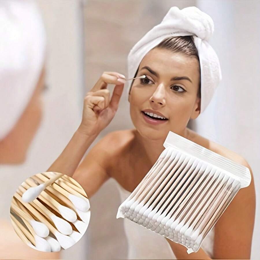 100 piezas/500 piezas Bastoncillos de limpieza premium de doble punta - Suaves, sin pelusa, higiénicos, aptos para la limpieza de oídos, aplicación y eliminación de maquillaje y limpieza precisa - Sin alcohol, reutilizables, baja alergenicidad Almohadillas de limpieza de oídos y maquillaje, bastoncillos de limpieza desechables multiusos para el cuidado personal - Blanco - Ver 1