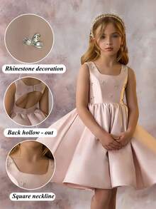 Young Girl Sleeveless Party Dress Princess Gown, Suitable For Little Girls Birthday Party, Wedding Flower Girl, Bridesmaid, Important Occasions And Festivals - Hồng - Xem 3