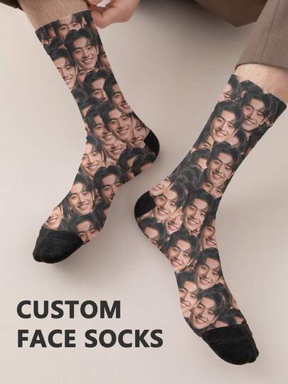 1pair Custom Put Any Face On Socks For Men, Personalized Photo Socks For Handsome Guys & Beautiful Girls, Interesting Customized Picture Couple High Crew Socks, Suitable For Valentine's Day, Birthday Gifts And Other Occasions, Funny, Crazy, Anime, Multicolor Socks, Full Of Face Socks Children Living Room, Bedroom, For Winter, For Christmas