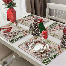 2/4/6pcs Christmas Happy Placemats, Gray Gnome Fantasy Snow Tree Branch Design Rectangular Placemats, 12x18 Inch, Suitable For Kitchen, Dining Room, Coffee, Party/Wedding Decor, Seasonal Winter Christmas Table Mats, Home Dining Table Decor, Party Decor, Christmas Decor, Holiday, Dining, Home Decor