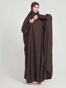1pc Solid Color Elastic Sleeve Design Prayer Abaya Khimar, Loose Fit Cinched Sleeve Abaya, Suitable For Women's Daily Wear And Prayer, Muslim Islamic Clothing - Multicolor - View 37