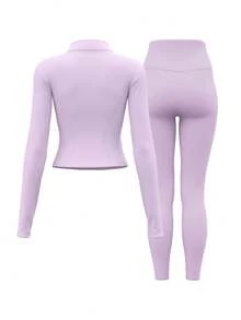 Blueplus Women's Lightweight And Comfortable Sports Set, Featuring A Wind-Resistant Top And Fitted Pants That Flatter The Legs, Allowing Full Freedom Of Movement And Showcasing Your Energy. - Changrong Purple - View 5