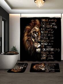 1/3/4 pièces Ensemble de rideaux de douche puissant Lion, ensemble de salle de bain stylé masculin de la faune africaine dorée avec rideaux de douche et tapis, rideaux de douche avec citation motivante, avec ensemble de tapis de bain et 12 crochets, décoration de salle de bain, convient pour la salle de bain et la décoration de la pièce, accessoires de salle de bain idéaux pour cadeau de vacances, décoration de salle de bain pour la rentrée scolaire - Noir - Voir 16