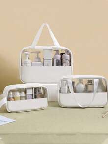 3pcs/1pc Travel Toiletry Bag, Large Capacity Makeup Bag, Waterproof Makeup Brush Organizer, Multi-Functional Cosmetic Storage Bag, Handbag, Bathroom Skincare Products Organizer, Suitable For Lipstick, Makeup Brushes, Makeup Pens, Eyeshadow, Mirror, Eyeliner, Lip Gloss, Skincare, Toothbrush, Toothbrush Cup, Soap, Shampoo, Comb, Watch, Phone, Necklace, Jewelry, Digital Products Storage