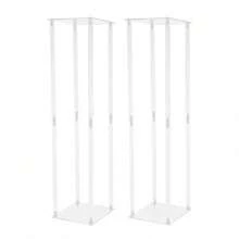 Kangten 2pcs Acrylic Flower Stand Wedding Centerpieces Metal Column White Vase Stand Party Favors Room Decor Bride 2 Pack-31.5"Clear Acrylic Flower Stand For Wedding Decoration Table Centerpiece Tall Vase Tabletop Display Rack Square Bouquet Decor Party Plastic Geometric Decorative Floral Backdrop Column Pillar A Nice Gift - 清除 - 查看 5