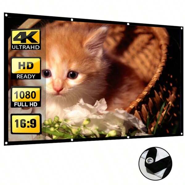 High Definition 16:9 Folding Design Projection Screen, Available In Multiple Sizes Of 60, 72, 84, 100, 120, 150 Inches, Easy To Install, Washable, Ironable, Reusable, Foldable, Suitable For Indoor/Outdoor Home Theaters And Offices, Conference Room Projection Screens, No Drilling Required, Easy To Install Projection Screens