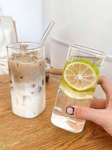 1Pc 400ml Heat-Resistant Glass Tumbler With Lid, Straw And Flat Base For Coffee, Milk Tea, Juice, Water (Home Use)