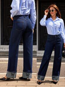 Jeans a vita alta larghi e vintage in denim blu medio per l'autunno e l'inverno, pantaloni a gamba ampia con design a stampa farfalla plissettata, pantaloni casual snellenti e versatili, tessuto morbido e durevole adatto per l'ufficio, la scuola, le vacanze e varie occasioni