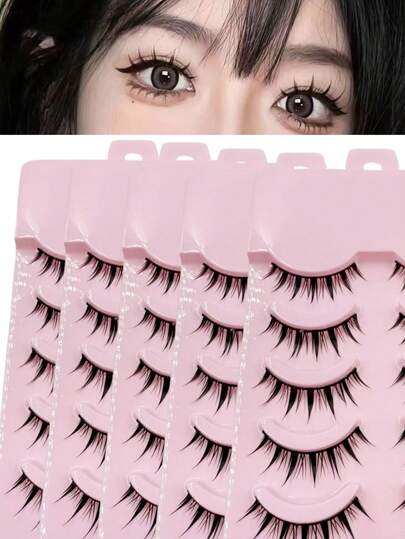 5 caixas de cílios postiços pretos estilo desenho animado natural sem vincos, uso diário e cosplay, adequados para maquiagem de palco, festa e encontro