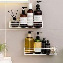 1 suport de duș, suport de depozitare montat pe perete fără perforații, suport de duș autoadeziv, raft suspendat versatil pentru articole esențiale de baie și bucătărie, accesorii pentru baie