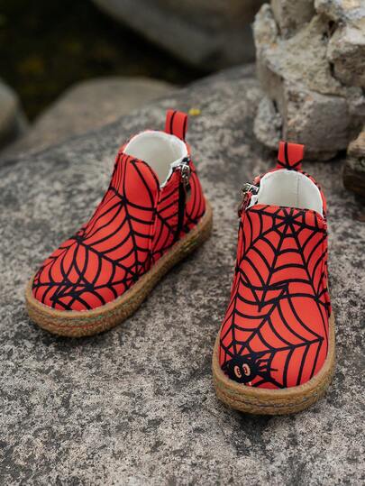 1 par de botas planas con diseño de cremallera lateral y tela de araña, cómodas y ligeras para niños, adecuadas para uso diario en exteriores en otoño/invierno