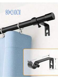 1pc Black Curtain Rod Set With Brackets, Adjustable Length, 0.63" Diameter Metal Rod, Easy Installation Supports, Modern Minimalist Decor Style, Matte Black Design, Suitable For Sheer Curtains/Shower Curtains Christmas Decor