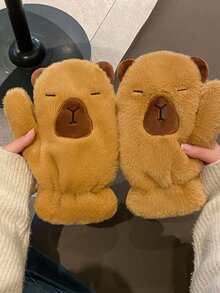 Five-Finger Warm Capybara-Shaped Hand Cover With Capybara Paw Pads, Soft Fur-Like Texture, Non-Elastic Snug Fit For Skiing, Snow & Cold Weather, Cute Animal-Themed Gift (Hand Washable) Winter Warm