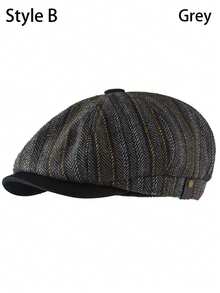2 Styles Retro Stripe Octagonal Hat Newsboy Caps Women Painter's Hat Men's Forward Hats - Fashion - View 14