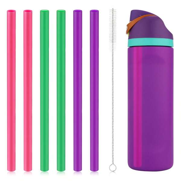 6 piezas de repuesto de pajitas para botellas de 24 oz y 32 oz, pajitas de plástico reutilizables con cepillo de limpieza para botellas de agua de 24 oz, 32 oz y tumblers de 25 oz, accesorios para tumblers (Coloridos)