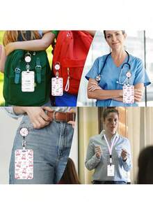 Suport retractabil pentru insignă cu model de cireșe, etichetă de identitate, carabină pentru insignă de angajat, rolă retractabilă roz pentru insignă cu șnur detașabil - Suport pentru ID și chei cu citate motivaționale, protector vertical pentru carduri pentru biroul principal, doctor, asistentă medicală, profesor, femei, studenți și profesioniști, cadou de Paște