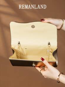 REMANLAND 这款奢华纯色PU女士手拿包，时尚迷人，翻盖设计，配有隐藏式卡槽和隔层，可拆卸金属链条肩带/斜挎带，适合派对、晚宴、聚会、婚礼等场合，也是一份精美的礼物。 - 金色 - 查看 7