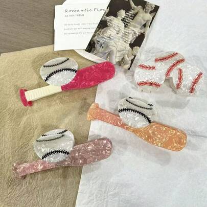 1pc Creative Baseball Claw Clip, Unique Sports Hair Claw, Cute Casual Acrylic Hair Accessory For Bun, Baseball Party, Street Style Winter Hair Clutch Elegant Hair Clips