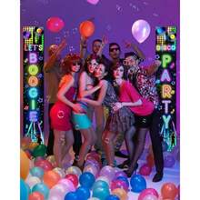 Glow In The Dark Door Banner Rave Party Decorations Porch Sign Door Hanger Black Light Photography Backdrop Decor For Neon Party Supplies 72 X 12 Inch Let's Boogie