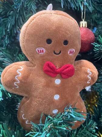 15厘米/5.91英寸圣诞姜饼人毛绒玩具，18厘米/7.08英寸 - 柔软深棕色毛绒玩具，带有红色和白色糖霜细节，节日家居装饰和节日礼物，可爱的卡通圣诞装饰品，姜饼圣诞装饰