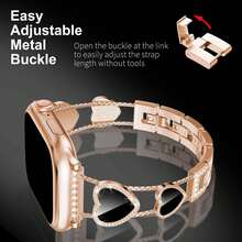 Slim Metal Bands Compatible With Apple Watch Bands For Women 38/40/41/42/44/45/46/49mm, Cute Heart-Shape Sparkle Diamond Stainless Steel Strap For I Watch Series SE/10/9/8/7/6/5/4/3/2/1