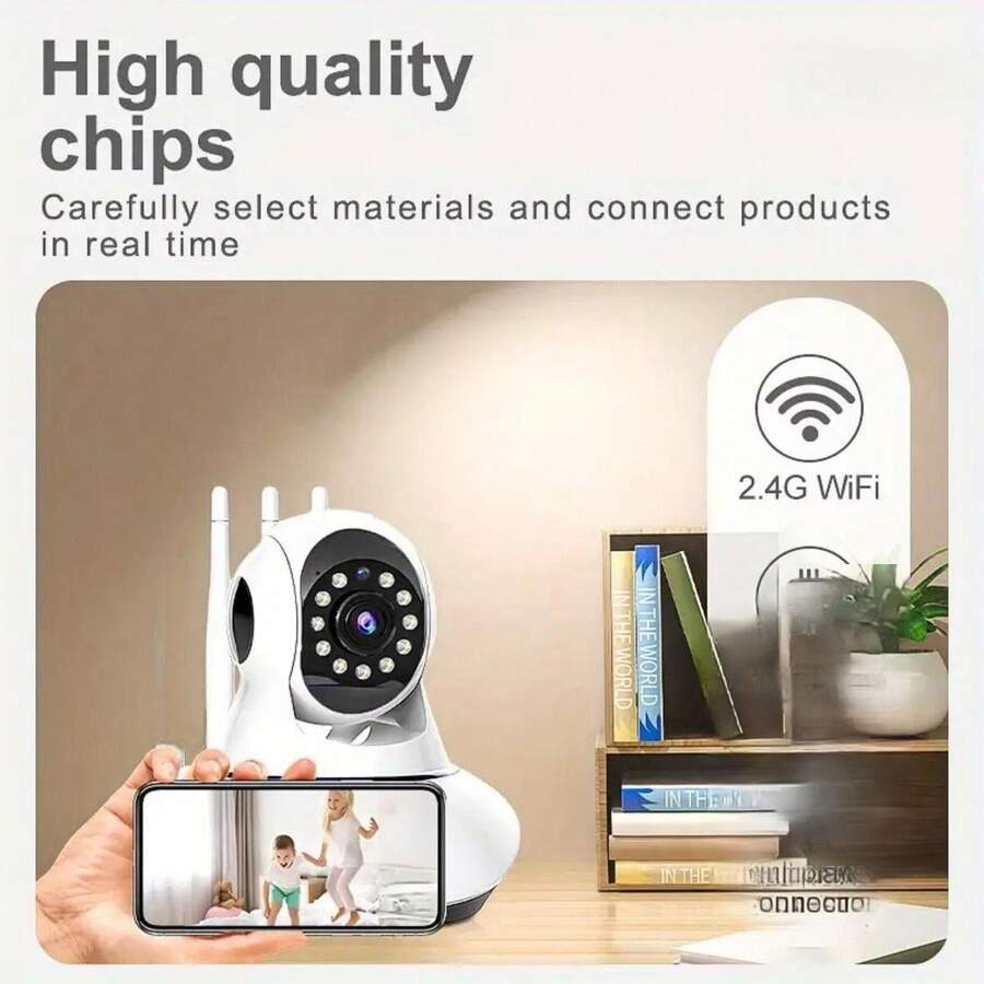 1个无线5G WiFi安防摄像头，具备全高清视频、双向语音、移动侦测和AI追踪功能，USB供电，适用于室内/室外家庭监控，可远程查看和报警通知。无线安防摄像头，室内监控，外观时尚，视频质量高，智能家居设备，适合科技达人用户，设计紧凑，结构坚固耐用，也可用于办公室监控。 - 彩色 - 查看 1