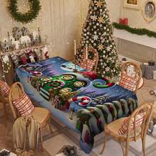 1/20pcs Christmas Tablecloth, Luxurious Green Christmas House And Colorful Christmas Tree Pattern Tablecloth, Christmas Atmosphere Decoration, Can Be Used For Coffee Table, Dining Table, Desk, Kitchen, Dining Table Decoration, Creating A Comfortable And Exquisite Joyful Atmosphere - Multicolor - View 2