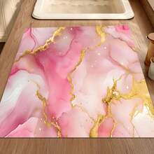 1pc Pink Marble Pattern Drip Mat, Fashionable & Elegant Creative Coffee Machine Mat, Diatomite Mat, Suitable For Espresso Machines And Coffee Bars, Decorative Dish Drying Mat