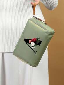 Geantă cosmetică elegantă cu monogramă, geantă de toaletă portabilă pentru femei, geantă de ruj, portofel pentru monede, geantă de depozitare pliabilă ușoară, geantă cosmetică, geantă de călătorie, geantă de depozitare portabilă, capacitate mare, cu mâner, multifuncțională, poliester durabil cu închidere cu fermoar, lavabilă la mașină, potrivită pentru naveta zilnică, călătorii de afaceri, vacanțe, poate fi oferită prietenilor, membrilor familiei ca un cadou grijuliu, cadouri de Crăciun, Halloween.