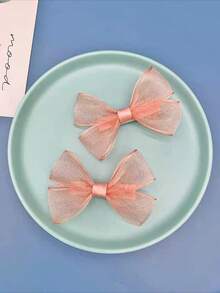 2/14 Stücke rosa Mesh-Schleifen Haarclips für Mädchen, modisch und süß, geeignet für den täglichen Gebrauch