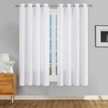 1 件/2 件现代纯色遮光窗帘，带顶部环圈/透明窗帘，保护隐私并过滤光线/客厅简约窗帘/卧室半透明垂直窗帘，白色 - 白色 - 查看 19