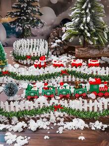 1 套 35 英寸微型圣诞村花园围栏，白色尖桩篱笆，配有节日蝴蝶结和常绿花环，装饰性人造木质屏障，适用于季节性家居和童话花园装饰 - 彩色 - 查看 8