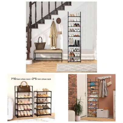 8 Tier Shoe Rack 16 - 20 Pairs Tall Shoe Rack Versatile Shoe Shelf Organiser Narrow Shoe Rack Organizer, Space - Saving With Large Capacity, Black