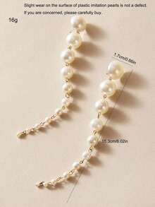 1 Pair Elegant Long Tassel & Faux Pearl Dangle Earrings, Fashion Jewelry Accessory Party - White - View 7