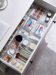 1/4/5/6/7/10pcs Set Simple Transparent Drawer Storage Boxes, Makeup Organizer Boxes, 4 Size Options - Multi-Purpose Storage, Suitable For Desk, Cabinet, Vanity, Can Store Cosmetics And Skincare, Home Decor, Bedroom Decor, School Supplies - Wave Pattern Transparent - View 4