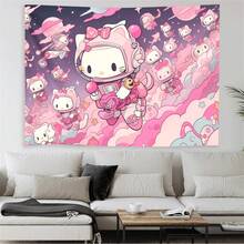 Sanrio 1 قطعة جدارية مطبوعة برسوم كرتونية جذابة - جدارية سانريو: هيلو كيتي تعبر الكون، مثالية لديكور غرفة النوم أو غرفة المعيشة أو السكن الجامعي، متوفرة بأحجام متعددة، ديكور لحفلة عيد الميلاد، هدية مثالية